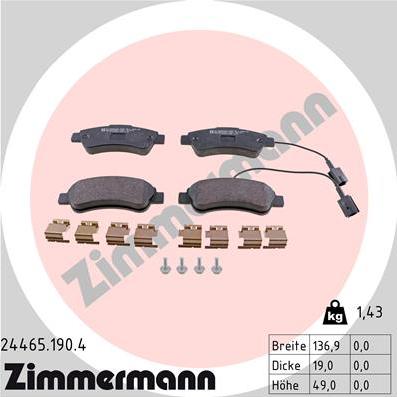 Zimmermann 24465.190.4 - Комплект спирачно феродо, дискови спирачки vvparts.bg