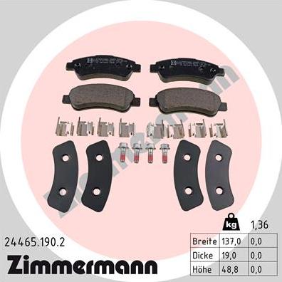 Zimmermann 24465.190.2 - Комплект спирачно феродо, дискови спирачки vvparts.bg