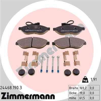 Zimmermann 24468.190.3 - Комплект спирачно феродо, дискови спирачки vvparts.bg