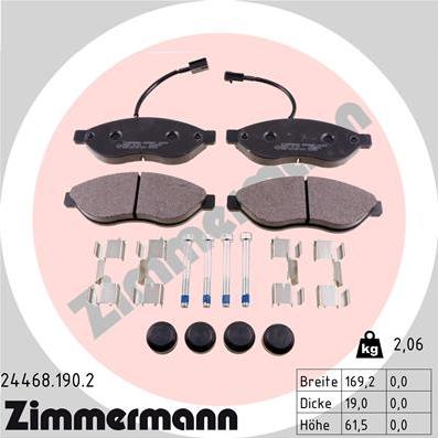 Zimmermann 24468.190.2 - Комплект спирачно феродо, дискови спирачки vvparts.bg