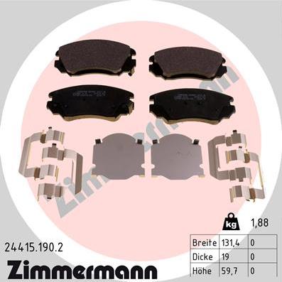 Zimmermann 24415.190.2 - Комплект спирачно феродо, дискови спирачки vvparts.bg