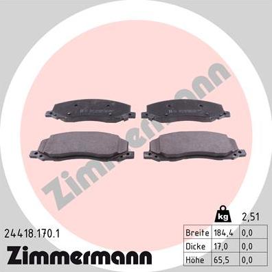 Zimmermann 24418.170.1 - Комплект спирачно феродо, дискови спирачки vvparts.bg