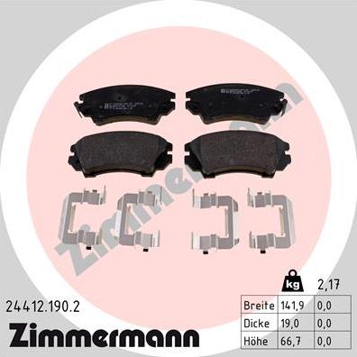 Zimmermann 24412.190.2 - Комплект спирачно феродо, дискови спирачки vvparts.bg