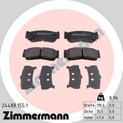 Zimmermann 24488.155.1 - Комплект спирачно феродо, дискови спирачки vvparts.bg