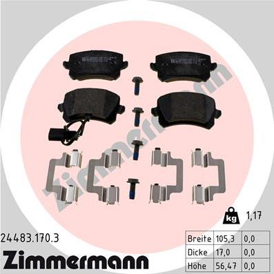 Zimmermann 24483.170.3 - Комплект спирачно феродо, дискови спирачки vvparts.bg