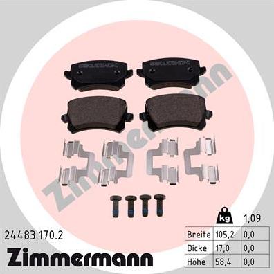 Zimmermann 24483.170.2 - Комплект спирачно феродо, дискови спирачки vvparts.bg