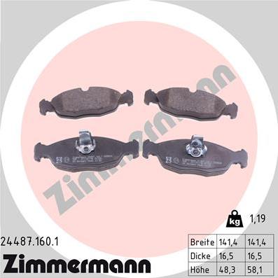 Zimmermann 24487.160.1 - Комплект спирачно феродо, дискови спирачки vvparts.bg