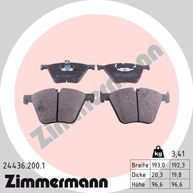 Zimmermann 24436.200.1 - Комплект спирачно феродо, дискови спирачки vvparts.bg