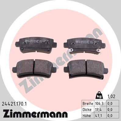 Zimmermann 24421.170.1 - Комплект спирачно феродо, дискови спирачки vvparts.bg