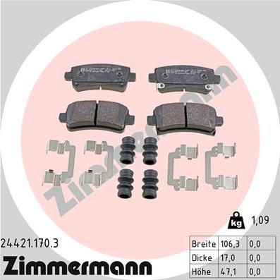 Zimmermann 24421.170.3 - Комплект спирачно феродо, дискови спирачки vvparts.bg