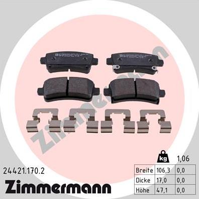 Zimmermann 24421.170.2 - Комплект спирачно феродо, дискови спирачки vvparts.bg