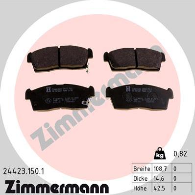 Zimmermann 24423.150.1 - Комплект спирачно феродо, дискови спирачки vvparts.bg