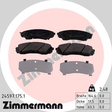 Zimmermann 24597.175.1 - Комплект спирачно феродо, дискови спирачки vvparts.bg