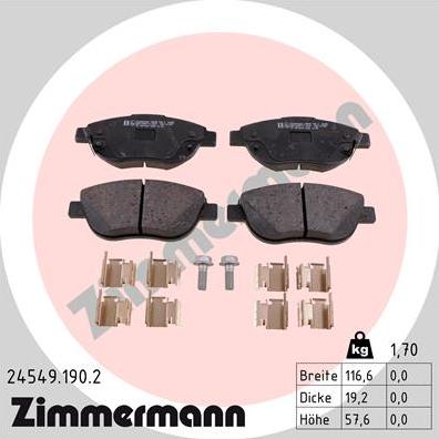 Zimmermann 24549.190.2 - Комплект спирачно феродо, дискови спирачки vvparts.bg