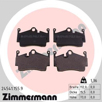 Zimmermann 24541.155.9 - Комплект спирачно феродо, дискови спирачки vvparts.bg