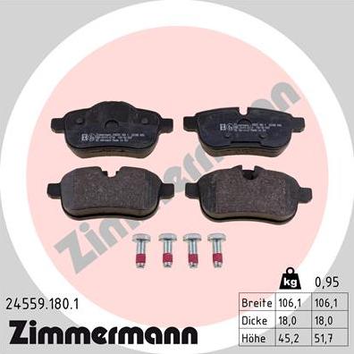 Zimmermann 24559.180.1 - Комплект спирачно феродо, дискови спирачки vvparts.bg