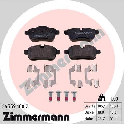 Zimmermann 24559.180.2 - Комплект спирачно феродо, дискови спирачки vvparts.bg