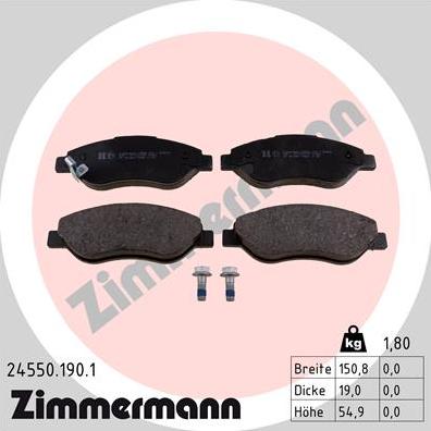 Zimmermann 24550.190.1 - Комплект спирачно феродо, дискови спирачки vvparts.bg