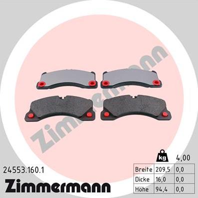 Zimmermann 24553.160.1 - Комплект спирачно феродо, дискови спирачки vvparts.bg