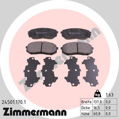 Zimmermann 24501.170.1 - Комплект спирачно феродо, дискови спирачки vvparts.bg