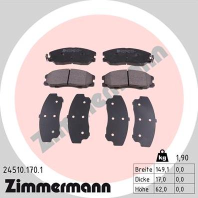 Zimmermann 24510.170.1 - Комплект спирачно феродо, дискови спирачки vvparts.bg