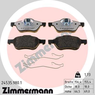 Zimmermann 24535.980.1 - Комплект спирачно феродо, дискови спирачки vvparts.bg