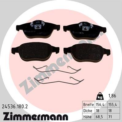 Zimmermann 24536.180.2 - Комплект спирачно феродо, дискови спирачки vvparts.bg
