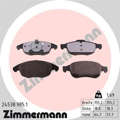 Zimmermann 24538.985.1 - Комплект спирачно феродо, дискови спирачки vvparts.bg