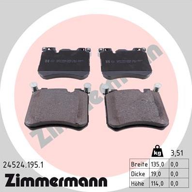 Zimmermann 24524.195.1 - Комплект спирачно феродо, дискови спирачки vvparts.bg