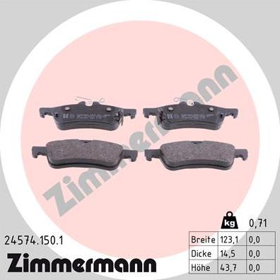 Zimmermann 24574.150.1 - Комплект спирачно феродо, дискови спирачки vvparts.bg