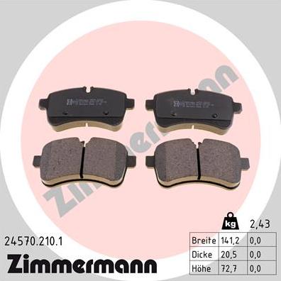 Zimmermann 24570.210.1 - Комплект спирачно феродо, дискови спирачки vvparts.bg