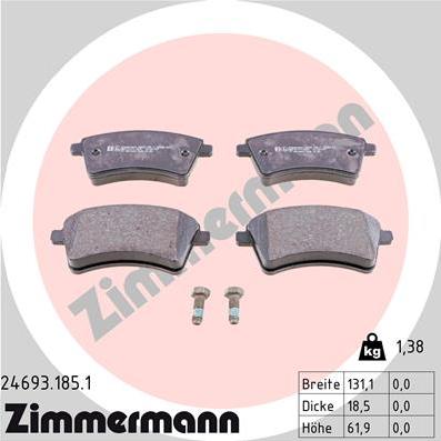 Zimmermann 24693.185.1 - Комплект спирачно феродо, дискови спирачки vvparts.bg