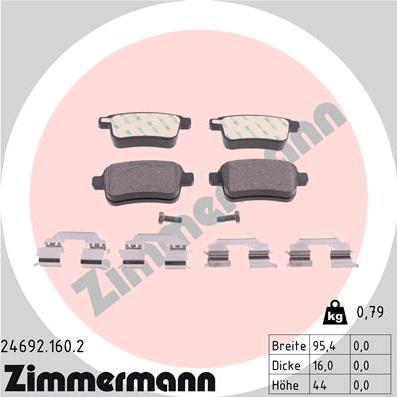 Zimmermann 24692.160.2 - Комплект спирачно феродо, дискови спирачки vvparts.bg