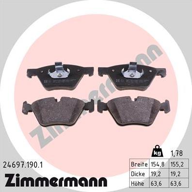 Zimmermann 24697.190.1 - Комплект спирачно феродо, дискови спирачки vvparts.bg