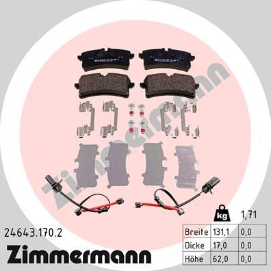 Zimmermann 24643.170.2 - Комплект спирачно феродо, дискови спирачки vvparts.bg