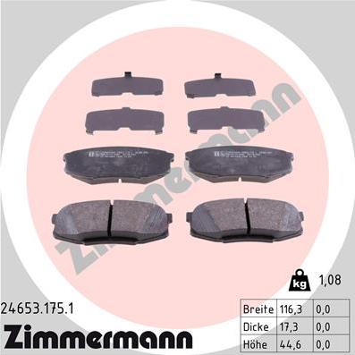 Zimmermann 24653.175.1 - Комплект спирачно феродо, дискови спирачки vvparts.bg