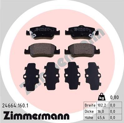 Zimmermann 24664.160.1 - Комплект спирачно феродо, дискови спирачки vvparts.bg