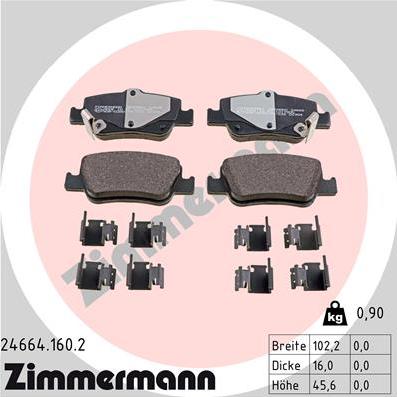 Zimmermann 24664.160.2 - Комплект спирачно феродо, дискови спирачки vvparts.bg