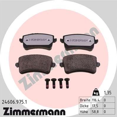 Zimmermann 24606.975.1 - Комплект спирачно феродо, дискови спирачки vvparts.bg