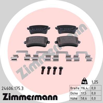 Zimmermann 24606.175.3 - Комплект спирачно феродо, дискови спирачки vvparts.bg