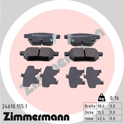 Zimmermann 24610.155.1 - Комплект спирачно феродо, дискови спирачки vvparts.bg