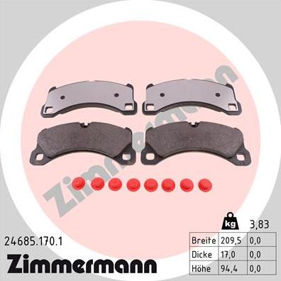 Zimmermann 24685.170.1 - Комплект спирачно феродо, дискови спирачки vvparts.bg