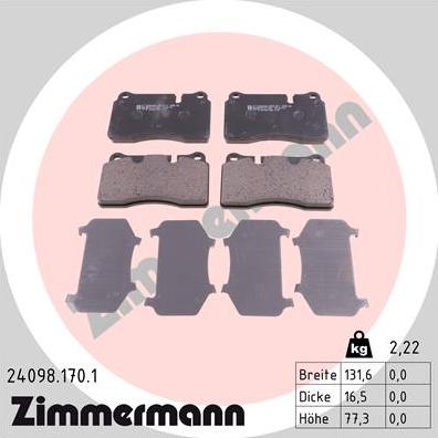 Zimmermann 24098.170.1 - Комплект спирачно феродо, дискови спирачки vvparts.bg