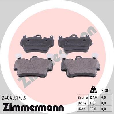 Zimmermann 24049.170.9 - Комплект спирачно феродо, дискови спирачки vvparts.bg