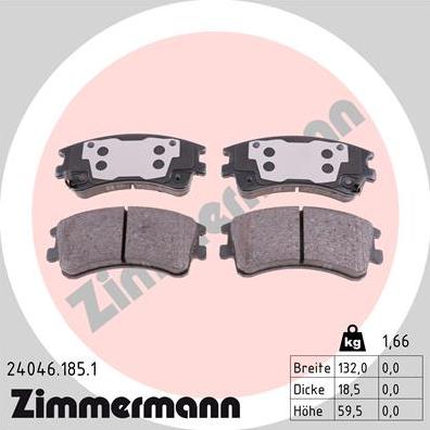Zimmermann 24046.185.1 - Комплект спирачно феродо, дискови спирачки vvparts.bg