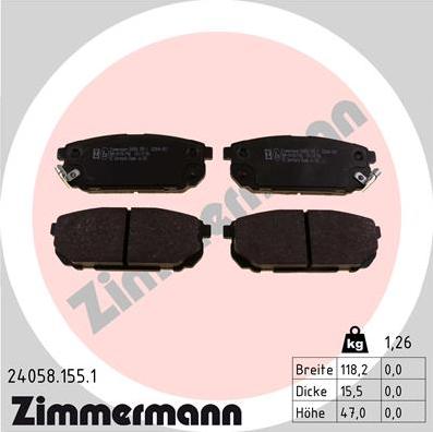 Zimmermann 24058.155.1 - Комплект спирачно феродо, дискови спирачки vvparts.bg