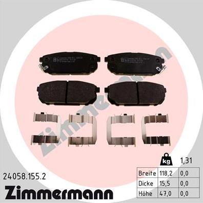 Zimmermann 24058.155.2 - Комплект спирачно феродо, дискови спирачки vvparts.bg