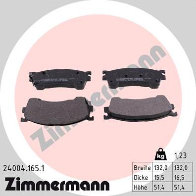 Zimmermann 24004.165.1 - Комплект спирачно феродо, дискови спирачки vvparts.bg