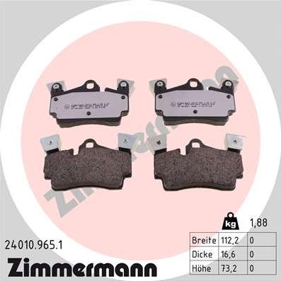 Zimmermann 24010.965.1 - Комплект спирачно феродо, дискови спирачки vvparts.bg
