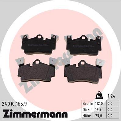 Zimmermann 24010.165.9 - Комплект спирачно феродо, дискови спирачки vvparts.bg